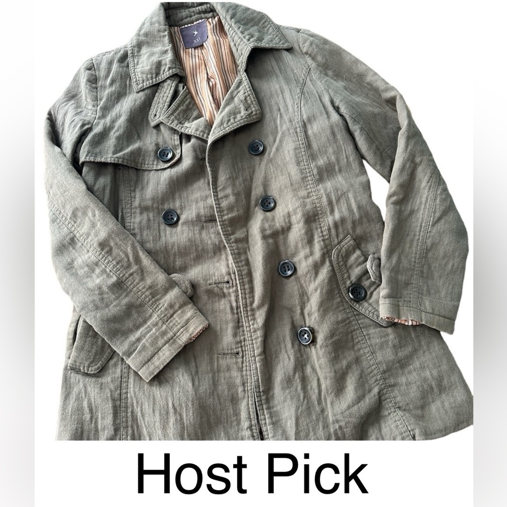 Vintage Forever 21 Khaki Cargo Barn Jacket Crinkle Military Grunge Lagenlook Y2K